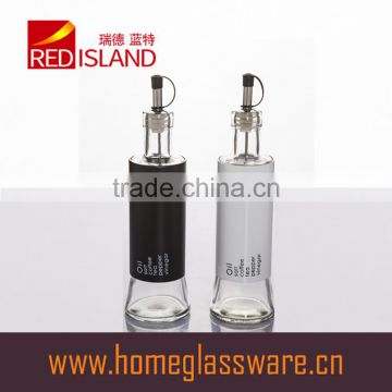 300ml clear glass oil/vinegar bottle with oil nozzle and metal coat