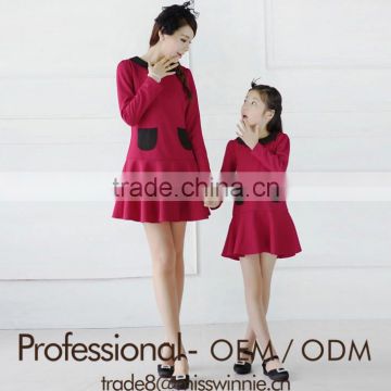2015 autumn mother and daughter dress design, mother and daughter dress clothing sets