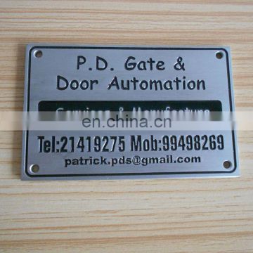 Engraved logo metal aluminum door metal plate with 4 holes