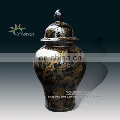 About 22.4 inchese tall large chinese ceramic porcelain black ginger jar