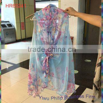 New fashion wholesale flower printing chiffon poncho