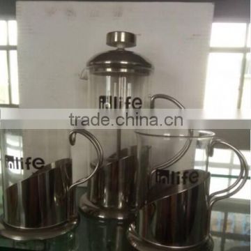 wholesale borosilicate glass coffee plunger in Wuxi with customized logo