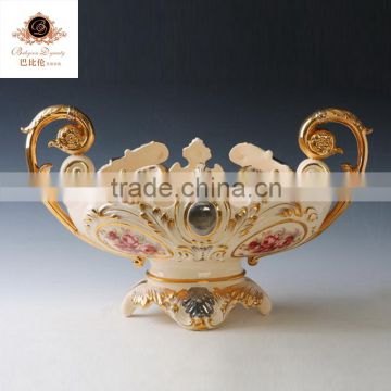 Antique chinese fruit bowl, yellow large China fruit bowl