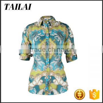Garments supplier Top-end Formal Fashion casual printed blouse patterns