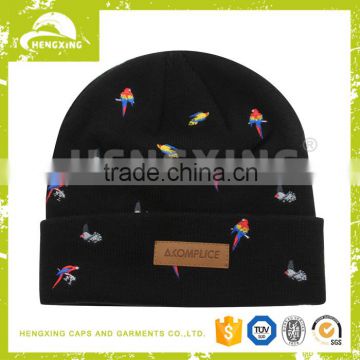 Acrylic small order accept leather patch/label knit beanies