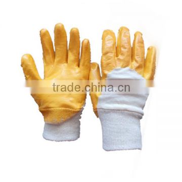 High Quality 3/4 Coated Yellow Nitrile Industrial Gloves With Interlock Liner