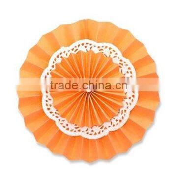 Orange Hanging Paper Fans Paper Lace Doilies Rosettes Wedding stage party supplier