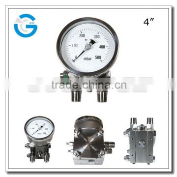 Special differential pressure gauge with 4" diameter bottom connection for low pressure