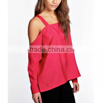 2014 Latest Design Western Style Muslim Long Sleeve Strappy Open Shoulder Blouse For Women L1826
