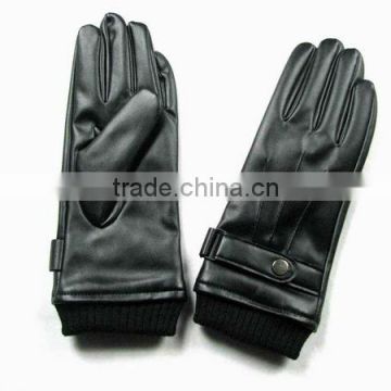 mens pu cheap leather glove with knit cuff