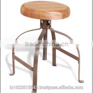 Industrial Wood Metal Height adjustable Vintage Bar stool,