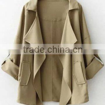 Thin Khaki Casual Pockets Loose Trench Coat