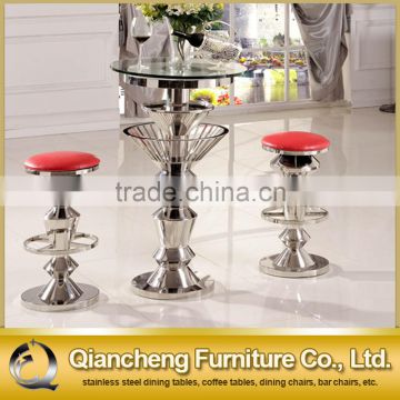 stainless steel modern high glass top round bar table BT07
