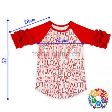 Boutique Baby Half Sleeve LOVE Printed Valentine Raglan Wholesale Icing Girl Ruffle Raglan T Shirt