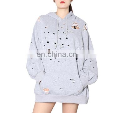 TWOTWINSTYLE Sweatshirt For Women Ripped Hole Loose Hooded Long Sleeve Tops Female Pullovers Causal