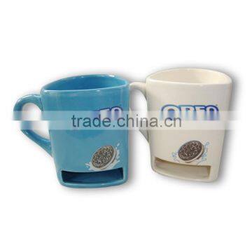 2016 hot sale ceramic coffee mug milk mug with cookier pocket,,buscuite mug