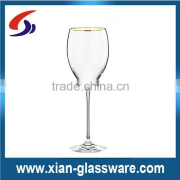 Promotional wholesale hand made gold rimmed wine glasses/wine glass with gold rim/gold rimmed goblet for home/wedding