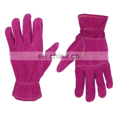 HANDLANDY Durability Flexible Pink Yard Work Safety Rose Pruning Gloves,Cowhide Leather Gardening Gloves For Women