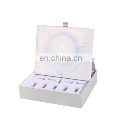 White co cosmetic packaging paper box with upright lid window custom color cardboard ampoul bottle box
