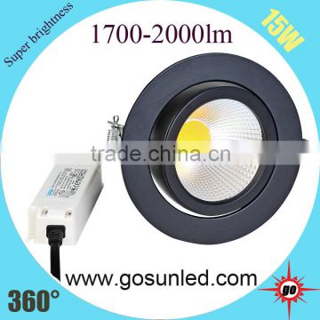 6 inch high lumen 1100-1900lm 360 degree 15w gimbal downlight Ra80/90 available