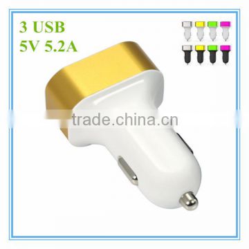 hot sale oem black and white with colorful aluminum ring led 3 port 5v 5.2a travel adapter with usb port