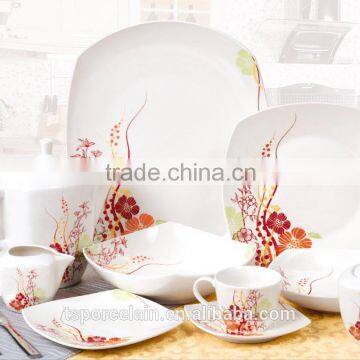 47pcs decal square porcelain dinner set, wholesale porcelain dinnerware