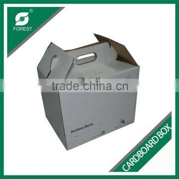 USED CARDBOARD STORAGE BOX FOLDABLE ARCHIVES BOXY WITH HANDLE CORRUGATED PACKING BOX FOR FILES