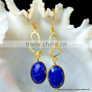 Gemstones Fashion Jewelry Earrings, Gold Plated Fashion Earrings, Lapis Lazulli Earrings