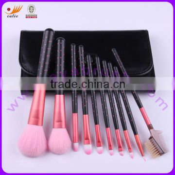 Distinctive Travel CosmeticBrush Set with Pink Dot Handle&Black Pouch