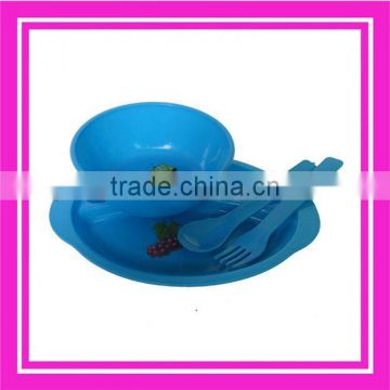 4pcs plastic blue oval tableware picnic set