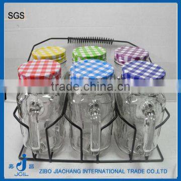 6 pcs wholesale glass mason jar rack set with handle and straw
