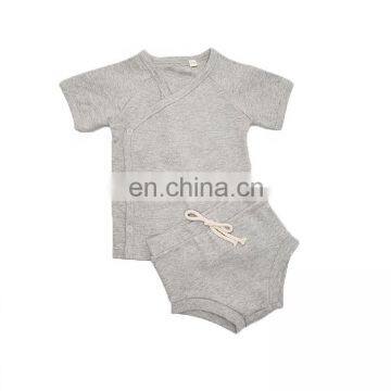 Side Flap Summer Short Sleeve Knitted Baby Pajamas Set Organic