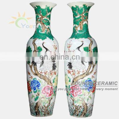 Chinese hand painted flower famille rose antique ceramic tall floor vases