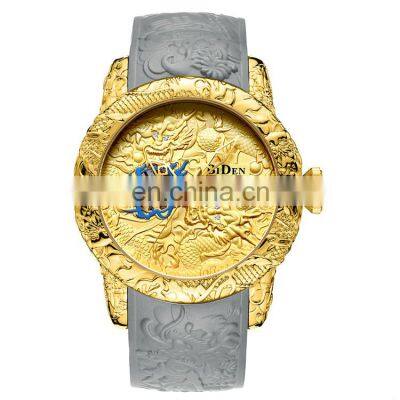 BIDEN 0129 Hot Sale Product Men Quartz Analog Gold Watches Rubber Strap Watch Men