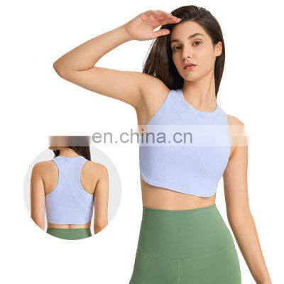 New Ribbed High Neck Yoga Crop Tank Top Ladies Workout Running Training Bra Top High Strech Sports Fitness Wear For Women