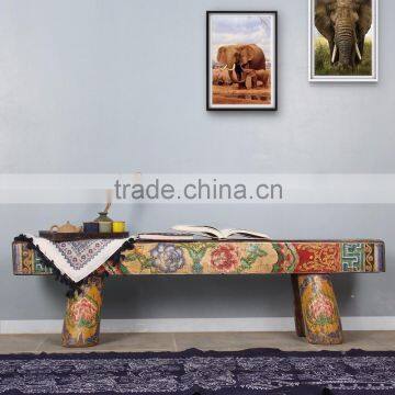 Chinese antique solid wood stool hand painting bench Bed stool