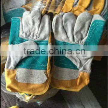 Green Double Palm Leather Gloves Welding Working Cow Split Gloves