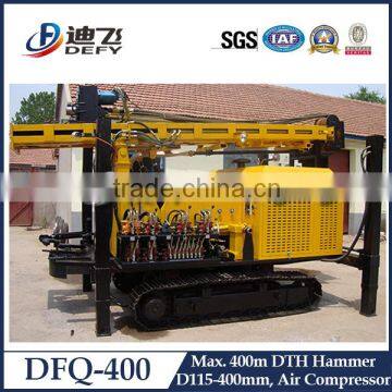 DFQ-400 water well DTH drilling rig working with air compressor for granite borehole