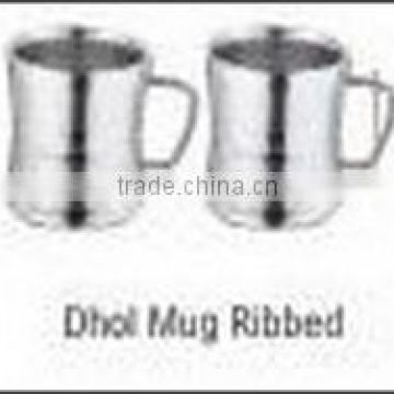 Stainless Steel Double Wall Dhol Ribbed Mug