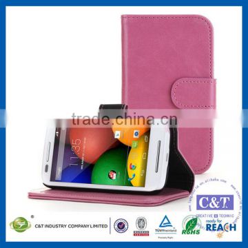 C&T PU Leather Flip Folio Protective Wallet Purse Case Cover for Moto E