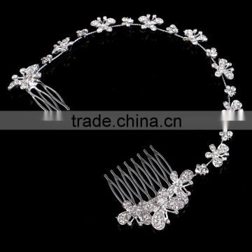 Hot Silver Plated Pearls Crystal Flower Chic Headband Hair Clip Comb Jewelry for Women Lady Wedding
