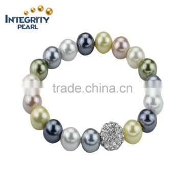 10mm mixed color cheap crystal ball rubber band shell pearl bracelet