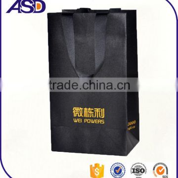 Recycled wholesale custom logo printing cheap black paper bags with handles