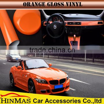Air Bubble Free Flexible Car Wrap Orange High Gloss Vinyl wrap With Air Bubble Free 1.52x30M