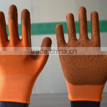 Work gloves 10 gauge polyester liner and brown latex coated palm