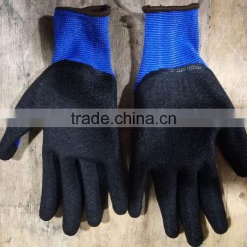 13g blue polyester shell palm coated latex glove