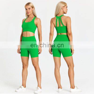 Custom Gym Fitness Set Workout Clothes Sports Bra Yoga Shorts 2 Piece Set Women Yoga Suit Set Training Wear Gym Apparel
