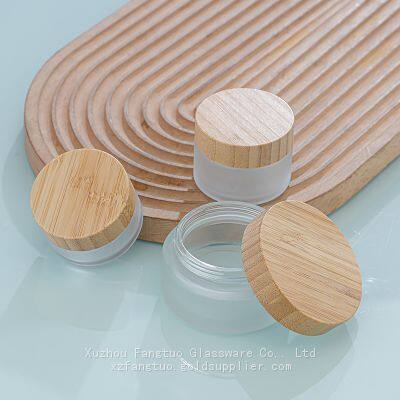 30g 50g100g empty glass jars for skin care cream packing frosted glass jar with wooden cover