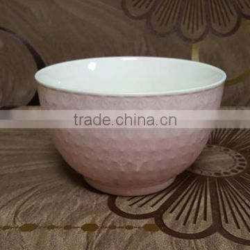 embossed outside pink inside white ceramic salad bowl for wholesale