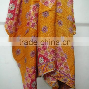 Indian Handmade Vintage Cotton Kantha Quilt Reversible Sari Throw Patchwork Bedding Blanket